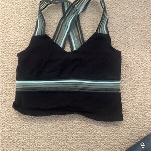 Beyond Yoga Black and Blue Striped Crop Top